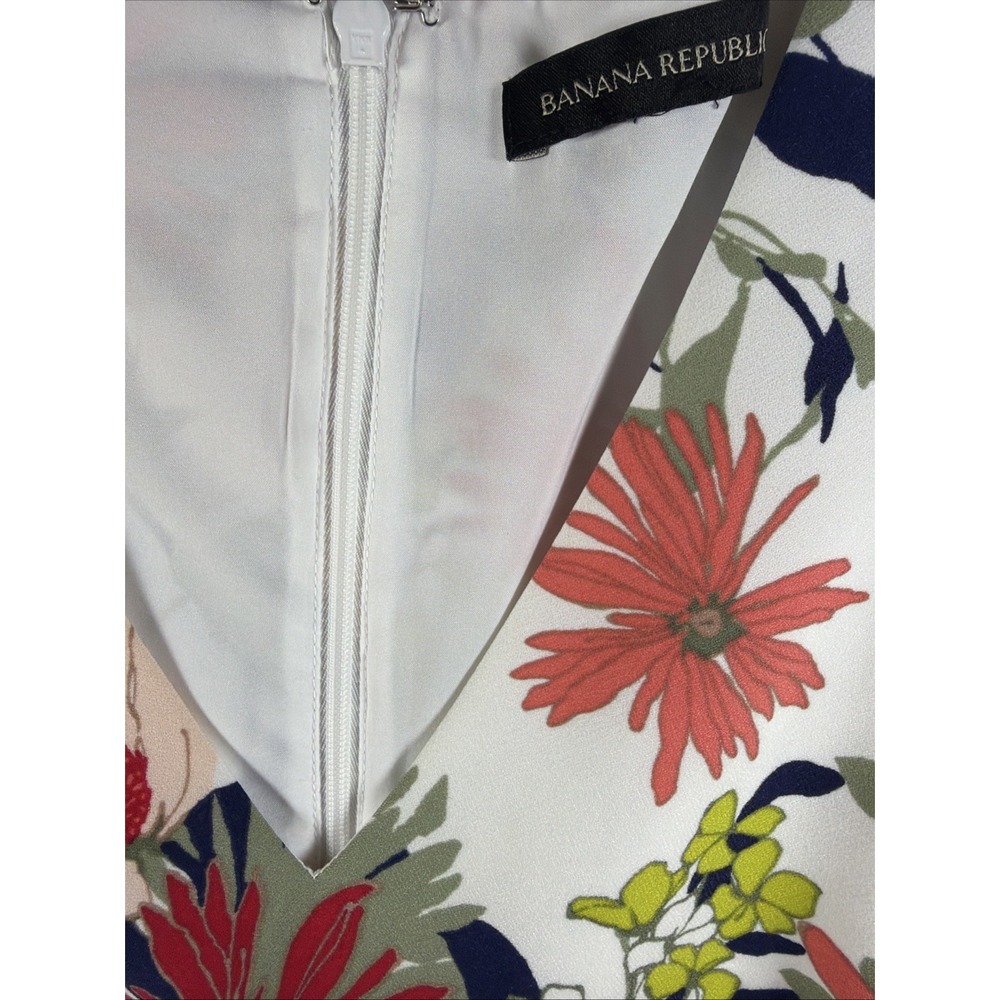 Shift Dress Womens Banana Republic 6 White Floral V-Neck Sleeveless Mini Zip - Picture 3 of 10